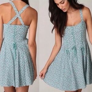 Free People Rare Corset Mini Dress in Blue Bell Size 4